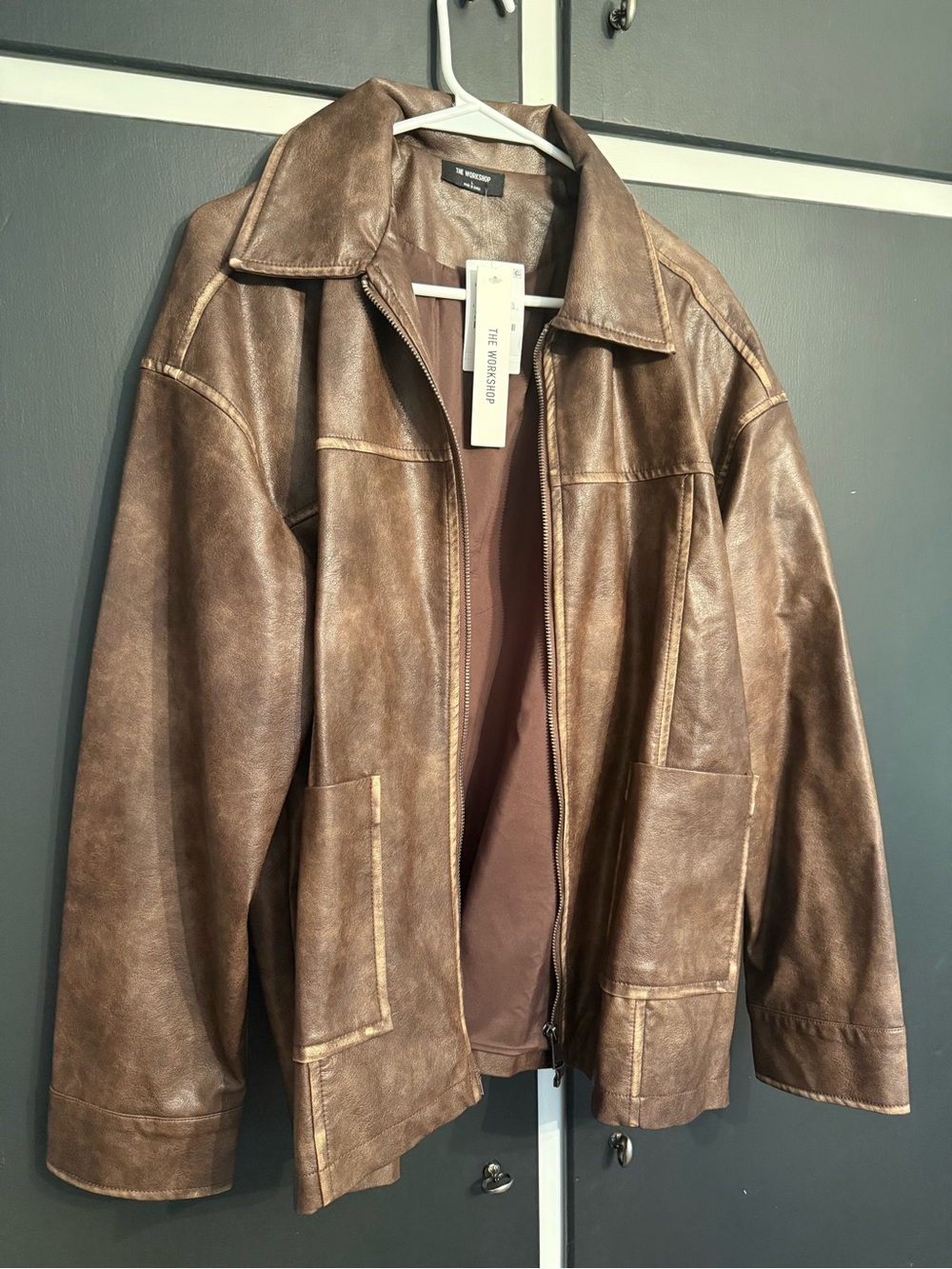 Workshop Republic Women’s Brown Faux Leather Bomber Jacket
